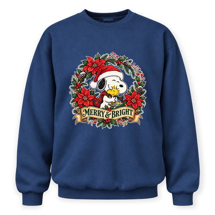 Merry and Bright Christmas Poinsettia Wreath Sweatshirt