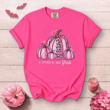 Comfort Colors Pink Pumpkin Breast Cancer Awareness Halloween T-Shirt