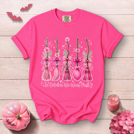 Comfort Colors Pink Witch Broom Breast Cancer Awareness T-Shirt