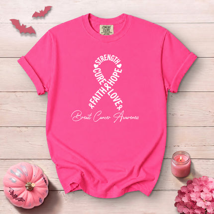 Comfort Colors Breast Cancer Awareness Strength Hope Pink Ribbon T-Shirt