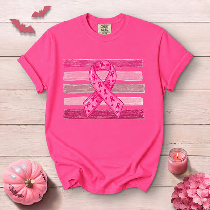 Comfort Colors Pink Ribbon Breast Cancer Awareness T-Shirt
