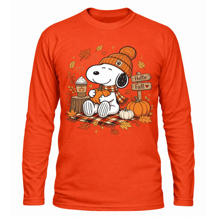 Hello Fall Pumpkin Coffee Cozy Autumn Long Sleeve T-Shirt