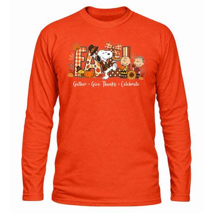 Fall Thanksgiving Shirt Gather Give Thanks Celebrate Long Sleeve T-Shirt