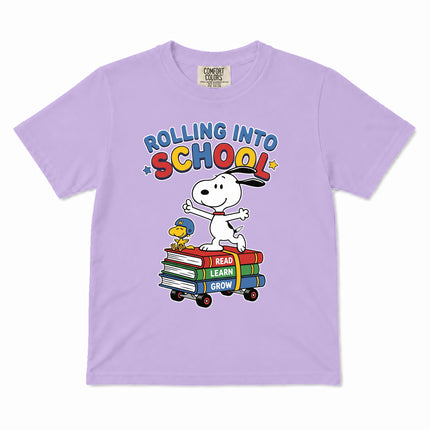 Comfort Colors Back To School Rolling Into School Read Learn Grow Kid T-Shirt