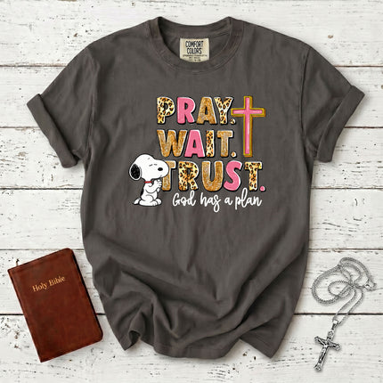 Comfort Colors Pray Wait Trust God Has a Plan Christian Cross Faith T-Shirt