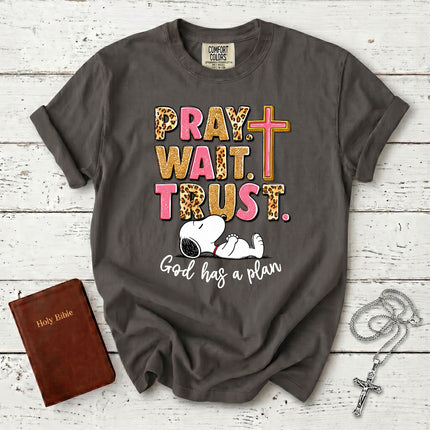 Comfort Colors Pray Wait Trust God Has a Plan Christian Faith T-Shirt