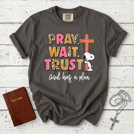 Comfort Colors Pray Wait Trust God Has a Plan Christian Faith T-Shirt
