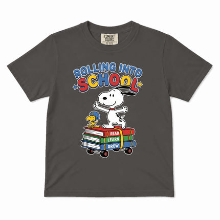 Comfort Colors Back To School Rolling Into School Read Learn Grow Kid T-Shirt