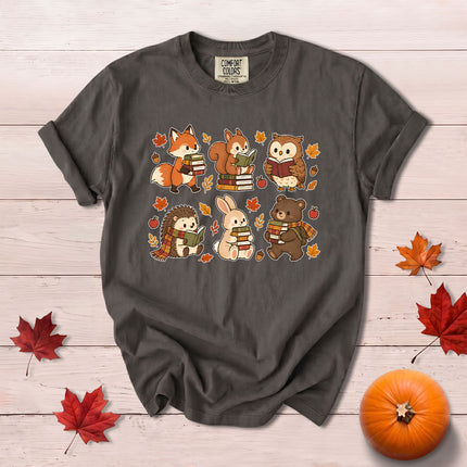 Comfort Colors Fall Book Lover Cute Woodland Reading T-Shirt