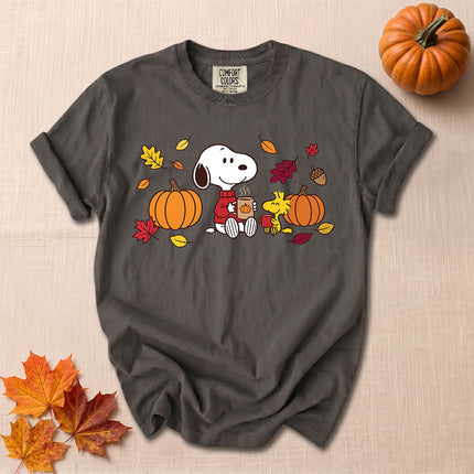 Comfort Colors Fall Pumpkin Coffee Autumn Leaves T-Shirt