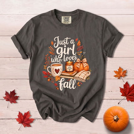 Comfort Colors Fall Autumn Just A Girl Who Loves Fall Pumpkin Coffee T-Shirt