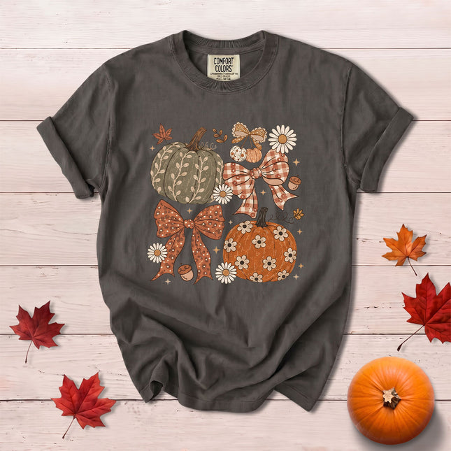 Comfort Colors Fall Autumn Pumpkin Bow Floral Coquette Harvest T-Shirt