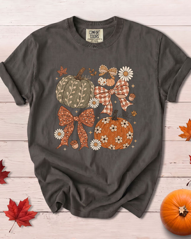 Comfort Colors Fall Autumn Pumpkin Bow Floral Coquette Harvest T-Shirt