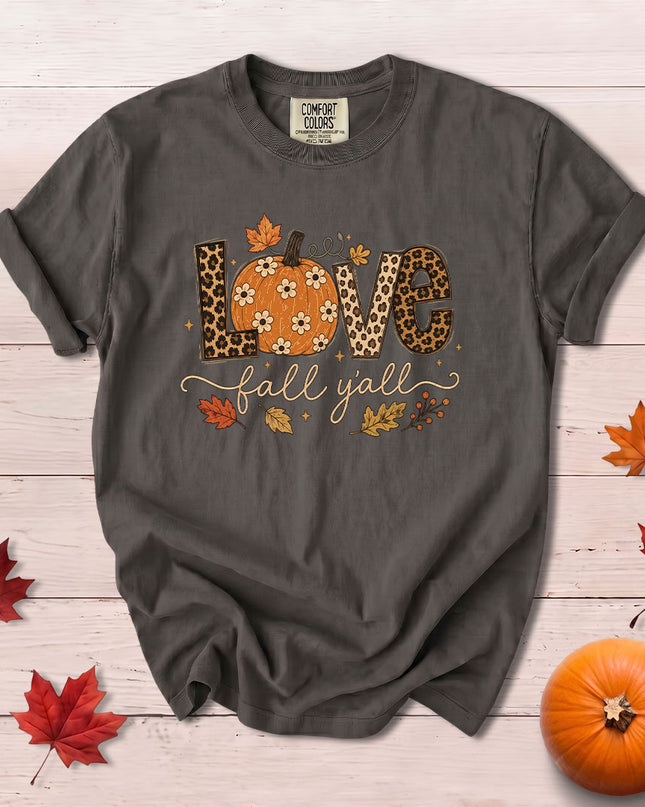 Comfort Colors Fall Autumn Love Fall Yall Leopard Floral Pumpkin T-Shirt