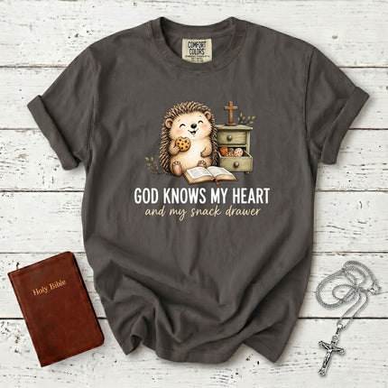 Comfort Colors God Knows My Heart and My Snack Drawer Funny Christian T-Shirt