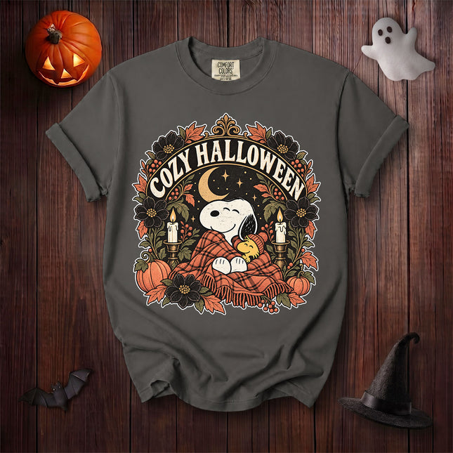 Comfort Colors Cozy Halloween Pumpkin Moon Floral Graphic T-Shirt
