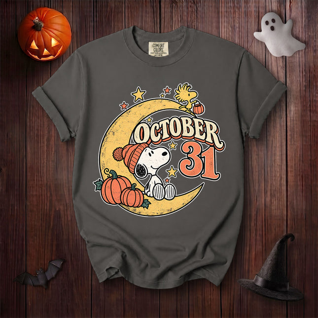 Comfort Colors October 31 Halloween Crescent Moon Pumpkin T-Shirt