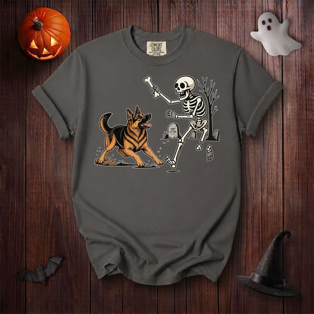 Comfort Colors Dog Halloween Skeleton Bone Chase German Shepherd T-Shirt
