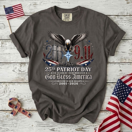 Comfort Colors 25th Patriot Day God Bless America Eagle Cross T-Shirt