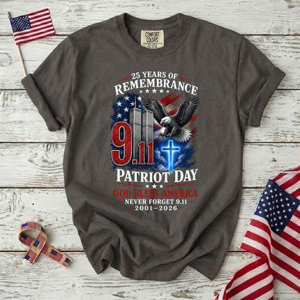 Comfort Colors 25th Patriot Day God Bless America Eagle Cross T-Shirt