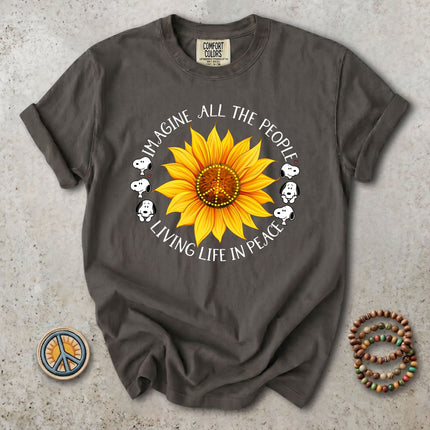 Comfort Colors Imagine All The People Sunflower Peace Sign Hippie T-Shirt