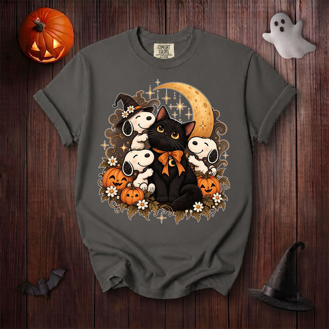 Comfort Colors Cute Halloween Black Cat Moon Pumpkin Graphic T-Shirt