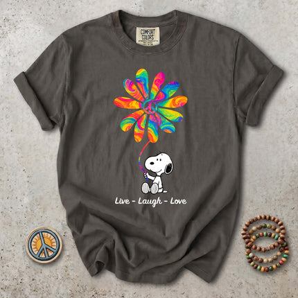 Comfort Colors Live Laugh Love Rainbow Peace Flower T-Shirt