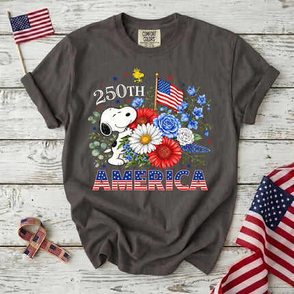 PEPPER_23ea6fdc-0065-40ad-8ab5-b693d48124a8 - AuraNations - Comfort Colors 250th America Patriotic Floral Bouquet Dog T-Shirt - Pepper / S - 250TH ANNIVERSARY, ALL, COMFORT COLORS, NO CUSTOM, PRODUCTS, SNPY, TSHIRT