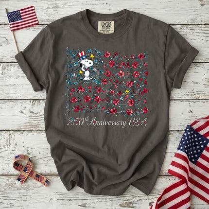 Comfort Colors 250th Anniversary USA Floral Vine Flag Uncle Sam Dog T-Shirt