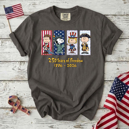 PEPPER_4ab60c67-245d-4fae-a308-686e6c868892 - AuraNations - Comfort Colors 250 Years Of Freedom 1776-2026 Patriotic Panels T-Shirt - Pepper / S - 250TH ANNIVERSARY, ALL, COMFORT COLORS, NO CUSTOM, PRODUCTS, SNPY, TSHIRT