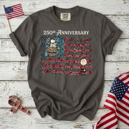 PEPPER_55d02e9a-f657-4353-9bdc-22eedfcb19d4 - AuraNations - Comfort Colors 250th Anniversary Floral Vine Flag Aviator Dog T-Shirt - Pepper / S - 250TH ANNIVERSARY, ALL, COMFORT COLORS, NO CUSTOM, PRODUCTS, SNPY, TSHIRT