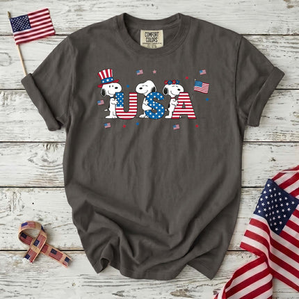 Comfort Colors USA Flag Block Letters Cute Dogs T-Shirt
