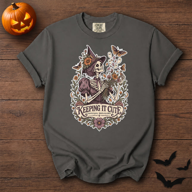 Comfort Colors Cute Halloween Witch Floral Skeleton Graphic T-Shirt