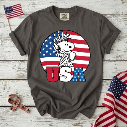 Comfort Colors USA Statue Of Liberty Patriotic Dog Circle T-Shirt
