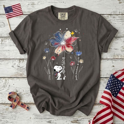 Comfort Colors America Watercolor Flag Floral Faith Freedom Dog T-Shirt
