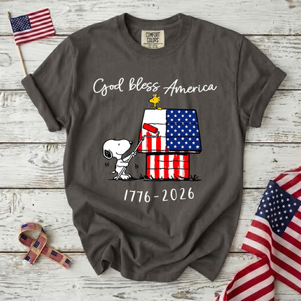 Comfort Colors 250th Anniversary USA God Bless America Flag Painting Dog T-Shirt