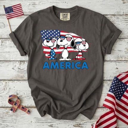 Comfort Colors America Cool Pups Patriotic Flag Sunglasses T-Shirt