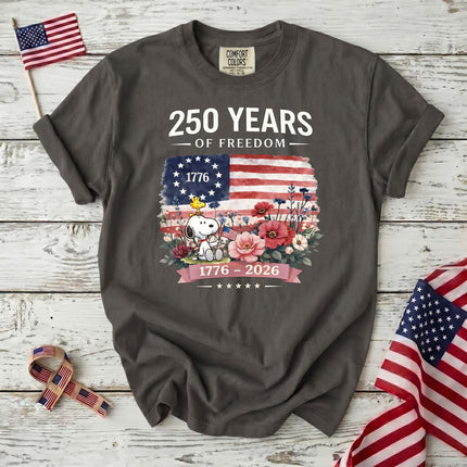 Comfort Colors 250 Years Of Freedom 1776-2026 Patriotic Floral Dog T-Shirt