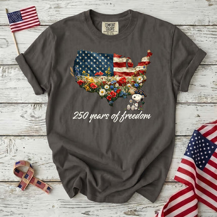 Comfort Colors 250 Years Of Freedom USA Map Floral Patriotic Dog T-Shirt