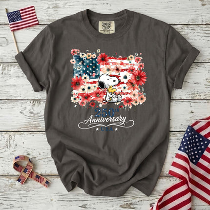 PEPPER_c63bc3ce-37f1-4e26-a3b1-0dbd53f51044 - AuraNations - Comfort Colors 250th Anniversary USA Floral Flag Hugging Dog T-Shirt - Pepper / S - 250TH ANNIVERSARY, ALL, COMFORT COLORS, NO CUSTOM, PRODUCTS, SNPY, TSHIRT