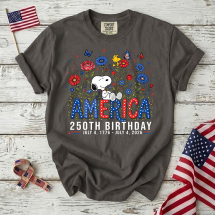 PEPPER_d306b882-0393-4fad-82e3-61db2f40a189 - AuraNations - Comfort Colors America 250th Birthday Floral Garden Dog T-Shirt - Pepper / S - 250TH ANNIVERSARY, ALL, COMFORT COLORS, NO CUSTOM, PRODUCTS, SNPY, TSHIRT