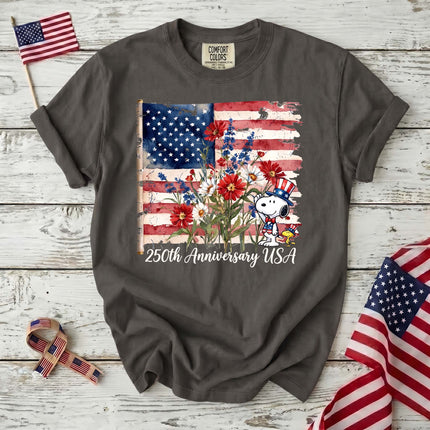 Comfort Colors 250th Anniversary USA Watercolor Flag Floral Dog T-Shirt