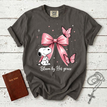 Comfort Colors Bloom by His Grace Butterfly Bow Christian T-Shirt