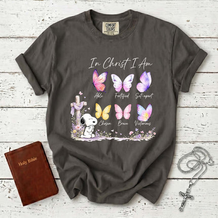 Comfort Colors In Christ I Am Butterfly Cross Christian T-Shirt