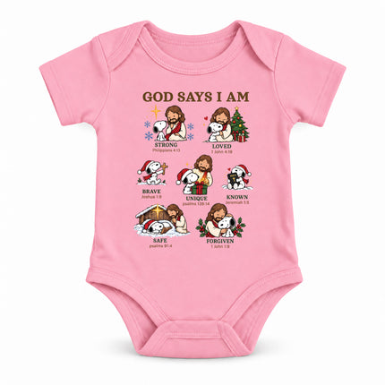 God Says I Am Christian Christmas Faith Affirmations Baby Bodysuit