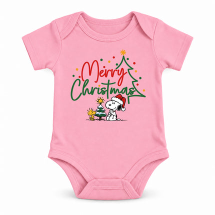Merry Christmas Snowy Tree Cute Holiday Outfit Baby Bodysuit