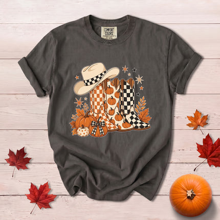 Comfort Colors Fall Cowboy Boots Pumpkin Thanksgiving T-Shirt