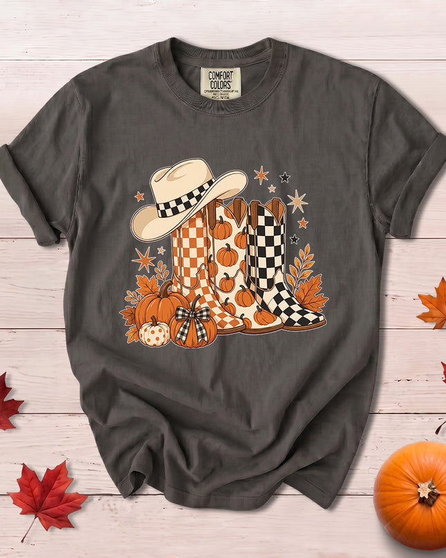 Comfort Colors Fall Cowboy Boots Pumpkin Thanksgiving T-Shirt