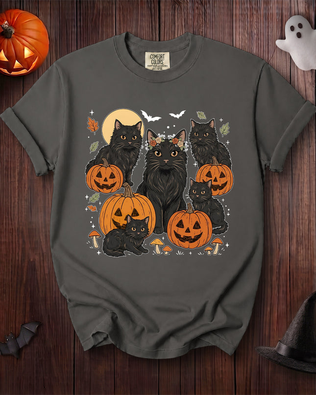 Comfort Colors Black Cat Halloween Pumpkin Family T-Shirt