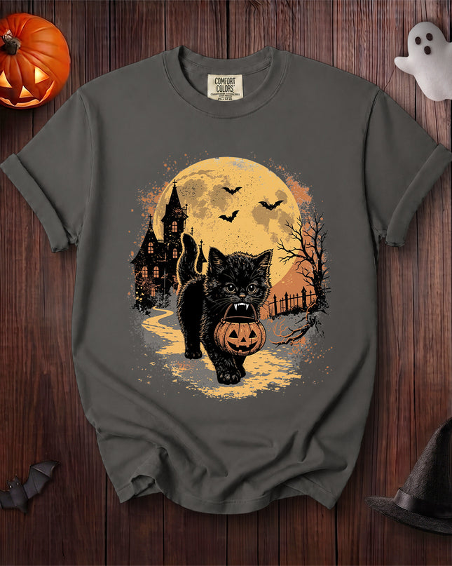 Comfort Colors Black Cat Halloween Full Moon Haunted House T-Shirt